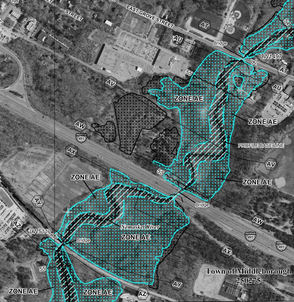 A map showing FEMA floodplains.