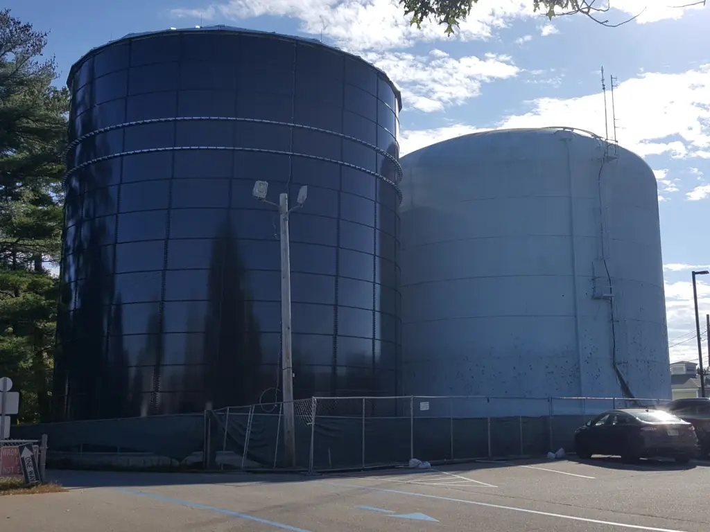 Two water storage tanks.
