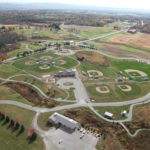 An aerial of baseball fields.