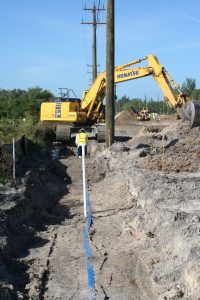 Construction for a water main utility relocation.